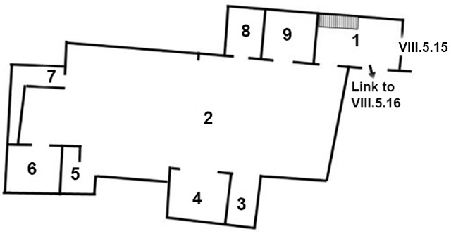 VIII.5.15 Pompeii. Garden entrance to Garden Restaurant
Plan